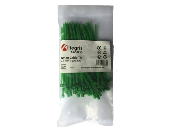 Tie Wrap, Verde, 2.5 mm x 100.0 mm, 100 piezas (4'')